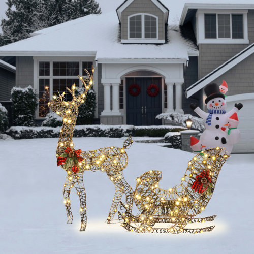 The Holiday Aisle® Reindeer and Sleigh Holiday Lighted Display Set